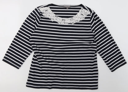 First Avenue Womens Black Striped Cotton Pullover Sweatshirt Size L  Pullover