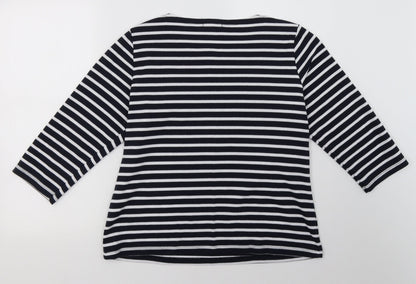 First Avenue Womens Black Striped Cotton Pullover Sweatshirt Size L  Pullover