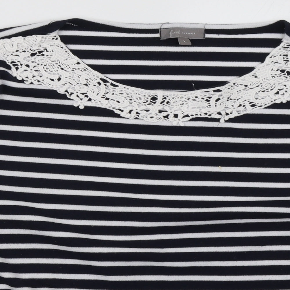 First Avenue Womens Black Striped Cotton Pullover Sweatshirt Size L  Pullover