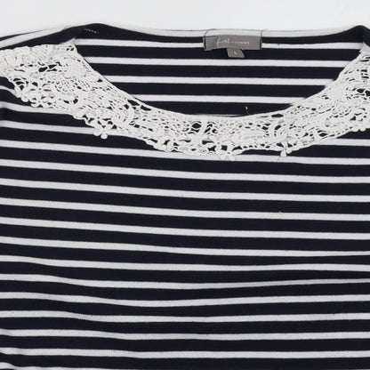 First Avenue Womens Black Striped Cotton Pullover Sweatshirt Size L  Pullover