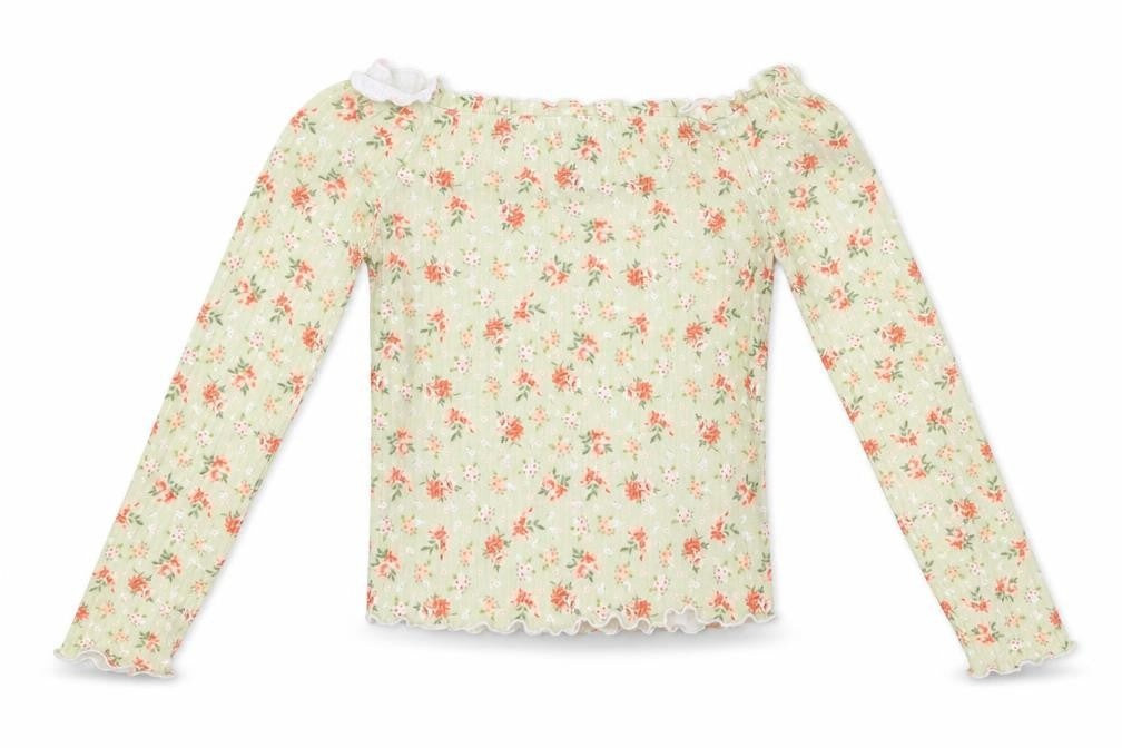 New Look Womens Green Floral Polyester Basic Blouse Size 8 Off the Shoulder
