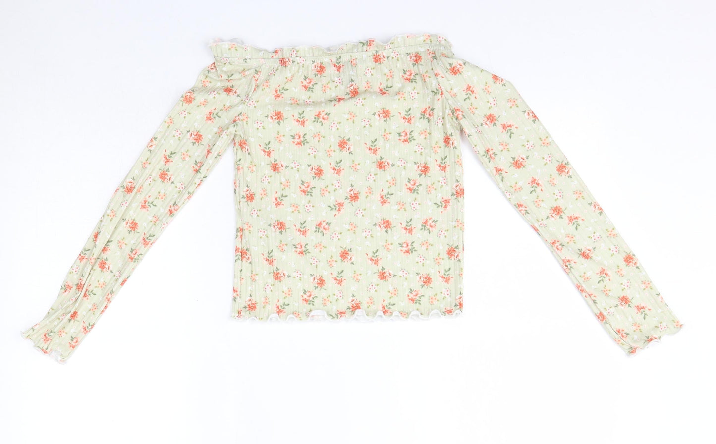 New Look Womens Green Floral Polyester Basic Blouse Size 8 Off the Shoulder