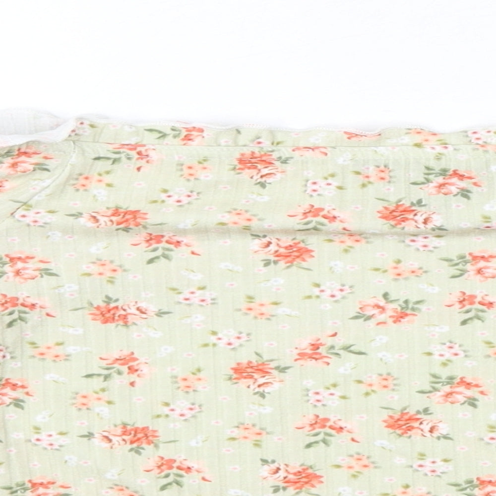 New Look Womens Green Floral Polyester Basic Blouse Size 8 Off the Shoulder