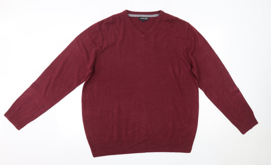 Debehams Mens Pink V-Neck  Acrylic Pullover Jumper Size L
