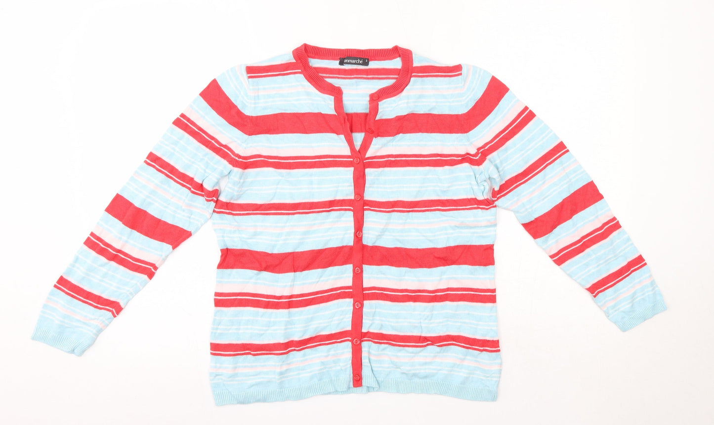 Bonmarché Womens Blue Round Neck Striped Viscose Cardigan Jumper Size S