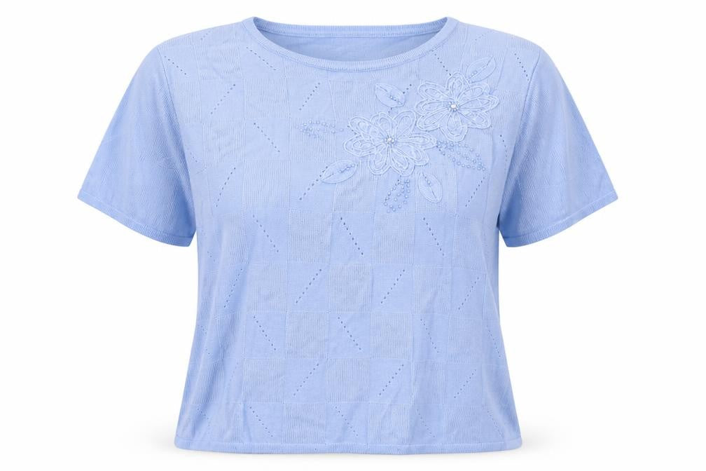 Fay Louise Womens Blue  Acrylic Basic Blouse Size M Round Neck