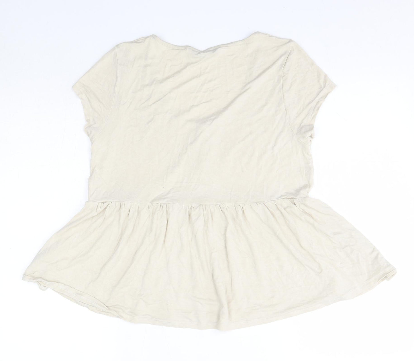 M&S Womens Beige  Viscose Basic Blouse Size 14 Round Neck