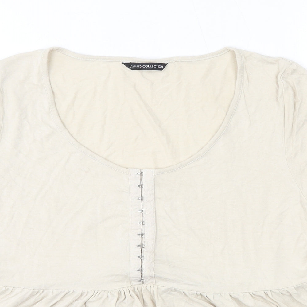 M&S Womens Beige  Viscose Basic Blouse Size 14 Round Neck