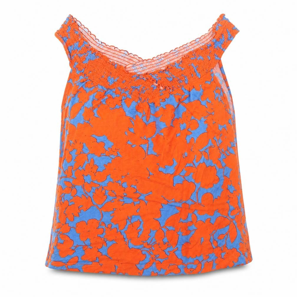 H&M Womens Orange Floral Viscose Basic Blouse Size L V-Neck