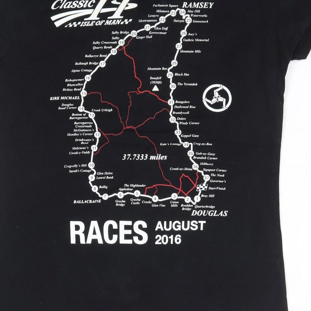 Fruit of the Loom Womens Black  100% Cotton Basic T-Shirt Size M Round Neck - Isle of Man TT