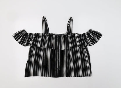 Cameo Rose Womens Black Striped Polyester Basic Blouse Size 12 Square Neck