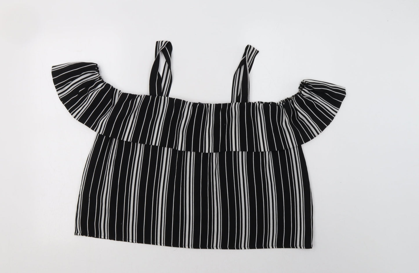 Cameo Rose Womens Black Striped Polyester Basic Blouse Size 12 Square Neck