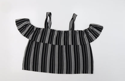 Cameo Rose Womens Black Striped Polyester Basic Blouse Size 12 Square Neck
