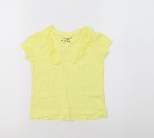 Primark Girls Yellow  Cotton Basic T-Shirt Size 2-3 Years Crew Neck