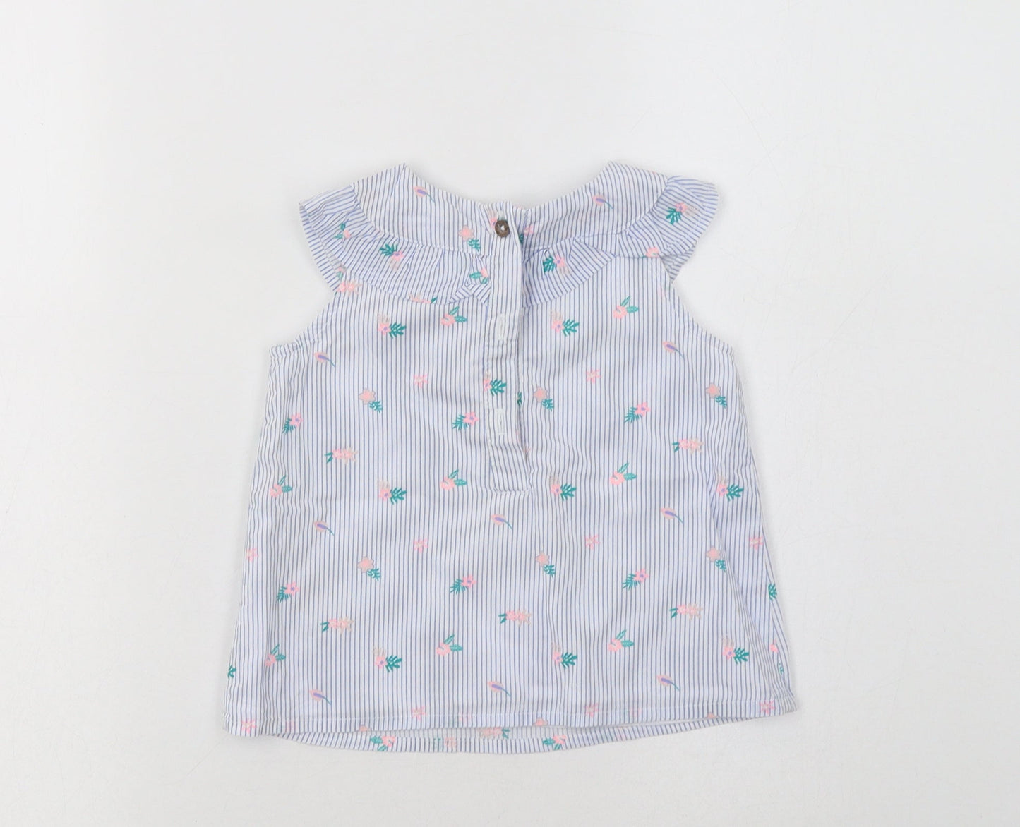 So Cute Baby Blue Floral Cotton Basic Blouse Size 12-18 Months Collared Button