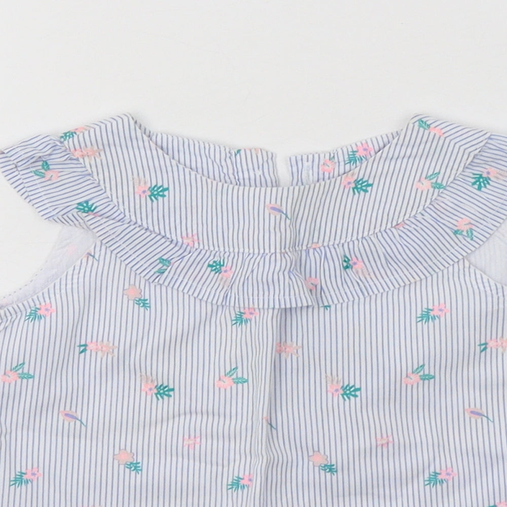 So Cute Baby Blue Floral Cotton Basic Blouse Size 12-18 Months Collared Button
