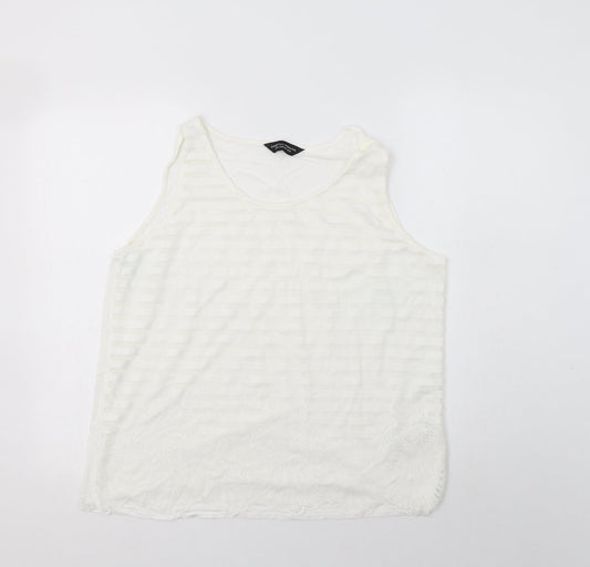 Dorothy Perkins Womens White  Viscose Basic Tank Size 16 Round Neck - Lace Overlay