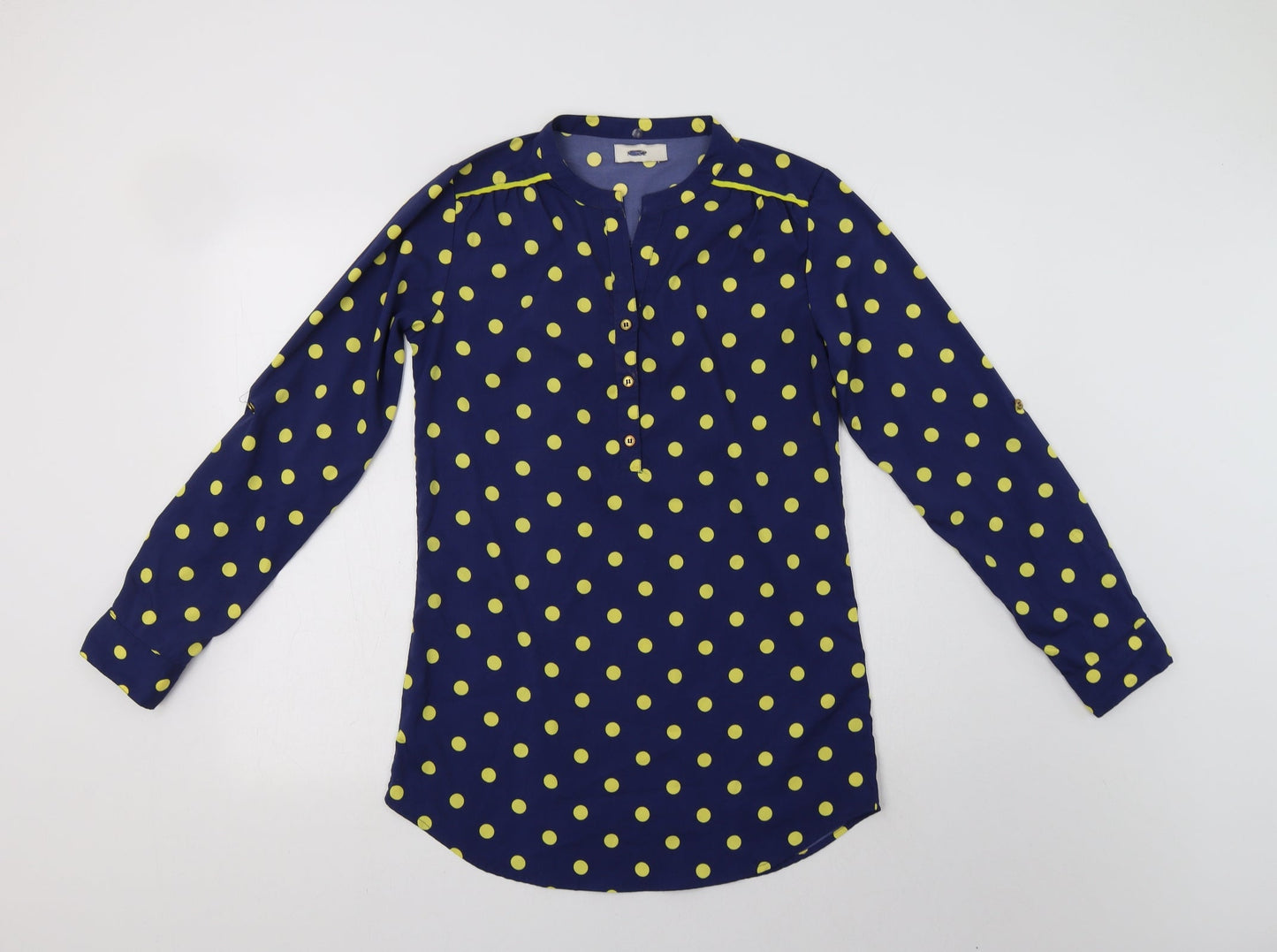 Preworn Womens Blue Polka Dot Polyester Ringer Blouse Size S Crew Neck