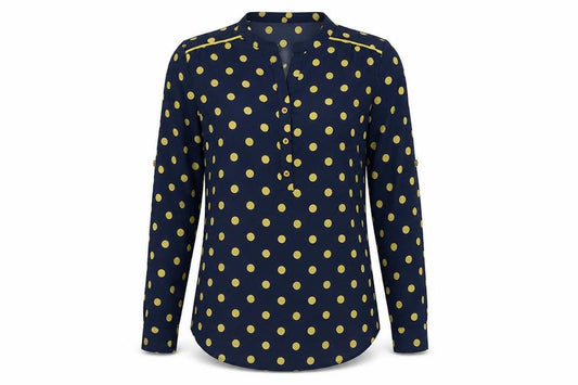 Preworn Womens Blue Polka Dot Polyester Ringer Blouse Size S Crew Neck