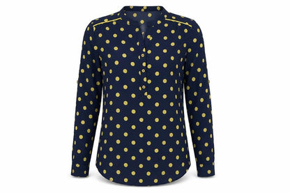 Preworn Womens Blue Polka Dot Polyester Ringer Blouse Size S Crew Neck