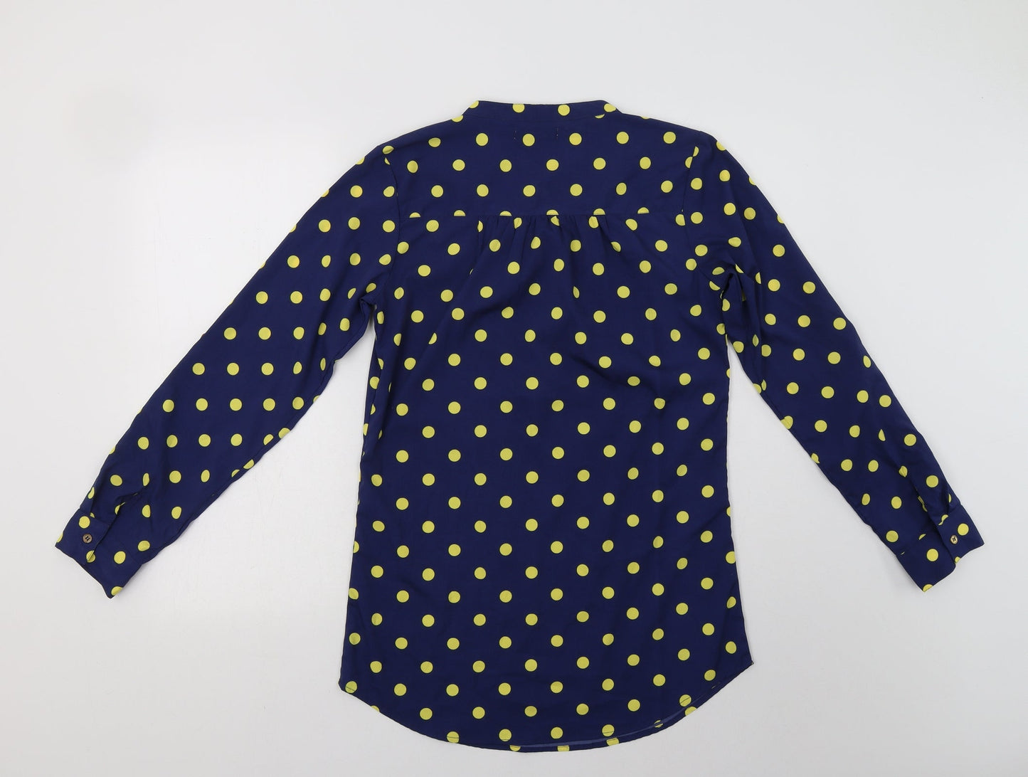 Preworn Womens Blue Polka Dot Polyester Ringer Blouse Size S Crew Neck
