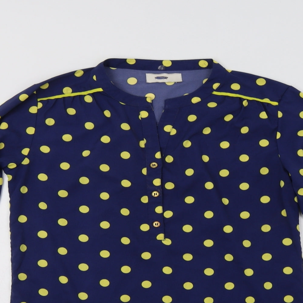 Preworn Womens Blue Polka Dot Polyester Ringer Blouse Size S Crew Neck