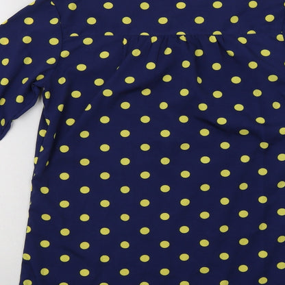 Preworn Womens Blue Polka Dot Polyester Ringer Blouse Size S Crew Neck