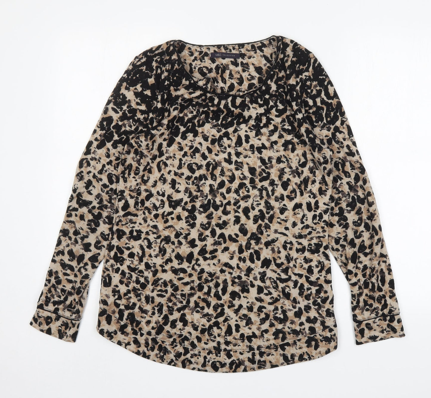 M&S Womens Multicoloured Round Neck Animal Print Viscose Pullover Jumper Size 12