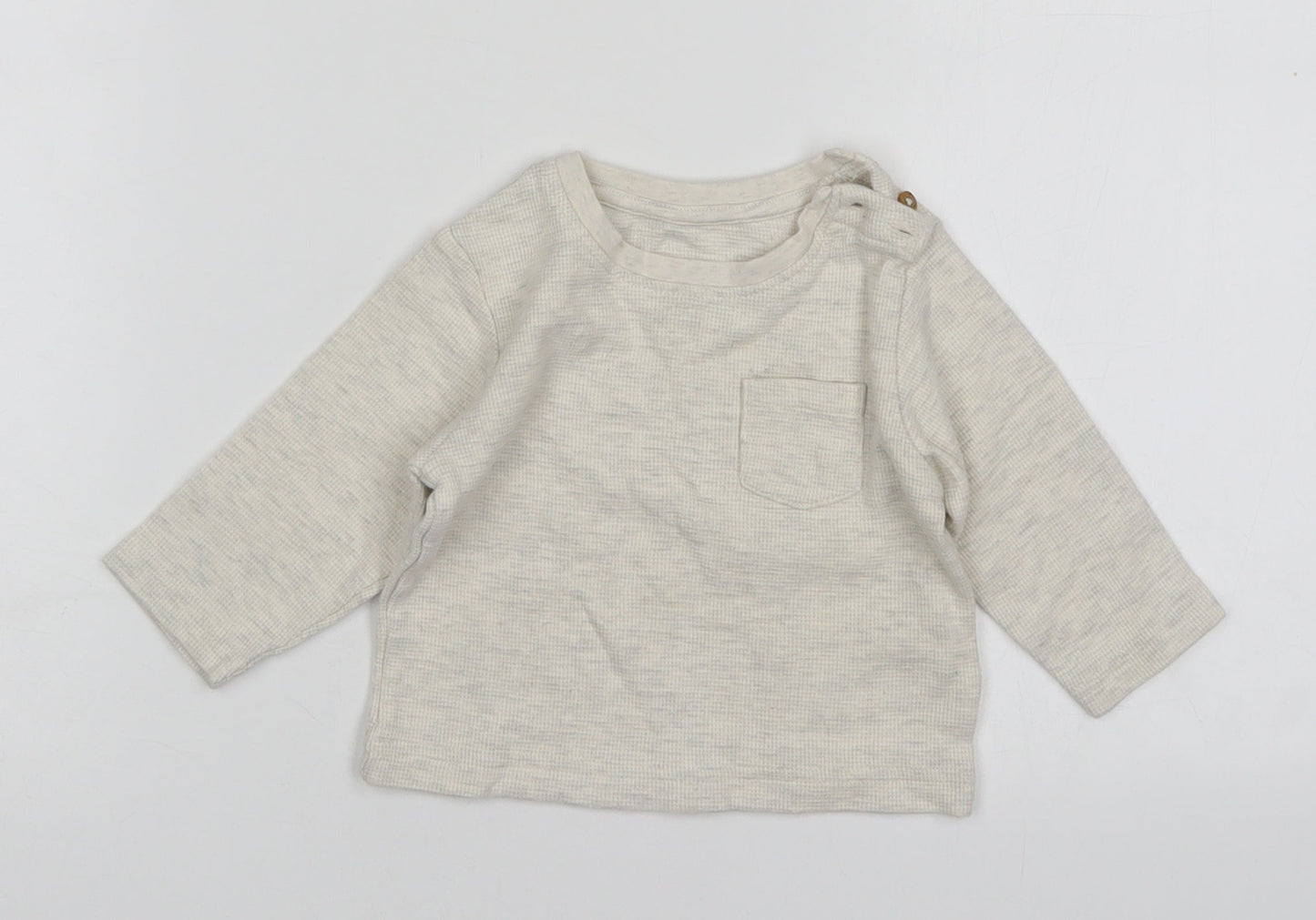 M&S Boys Beige  Cotton Basic T-Shirt Size 6-9 Months Round Neck