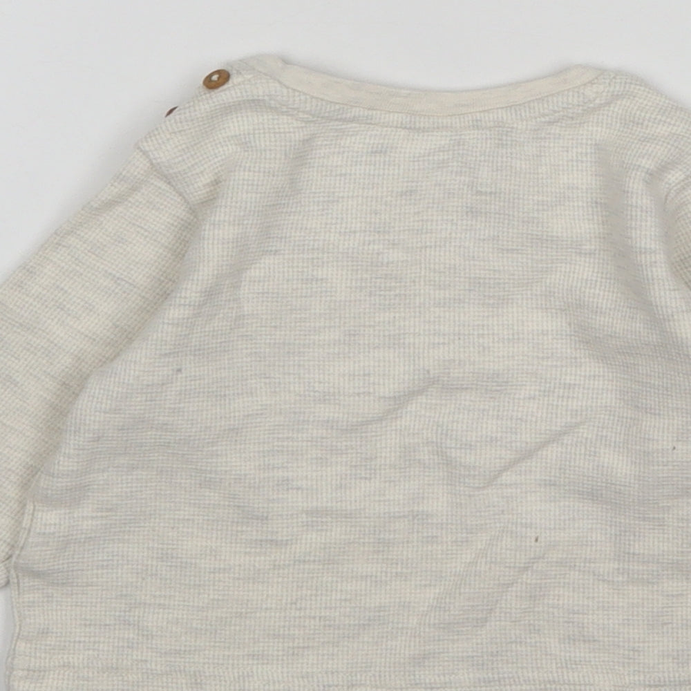 M&S Boys Beige  Cotton Basic T-Shirt Size 6-9 Months Round Neck