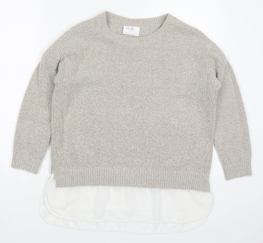 Wallis Womens Grey Round Neck  Acrylic Pullover Jumper Size M