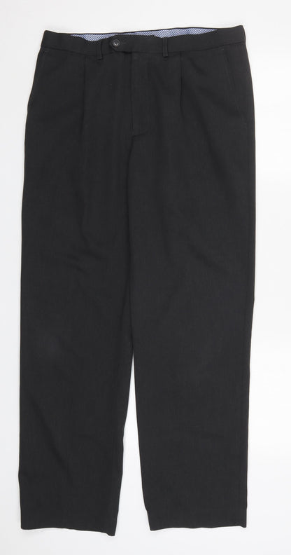 Marks & Spencer Mens Grey  Polyester Trousers  Size 34 L30 in Regular Button