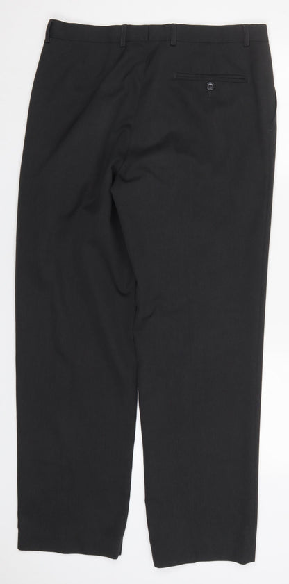 Marks & Spencer Mens Grey  Polyester Trousers  Size 34 L30 in Regular Button