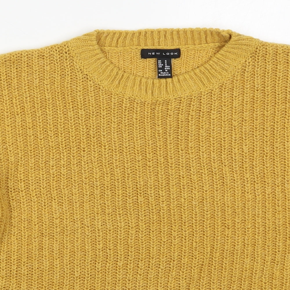 New Look Womens Yellow Round Neck  Acrylic Pullover Jumper Size S