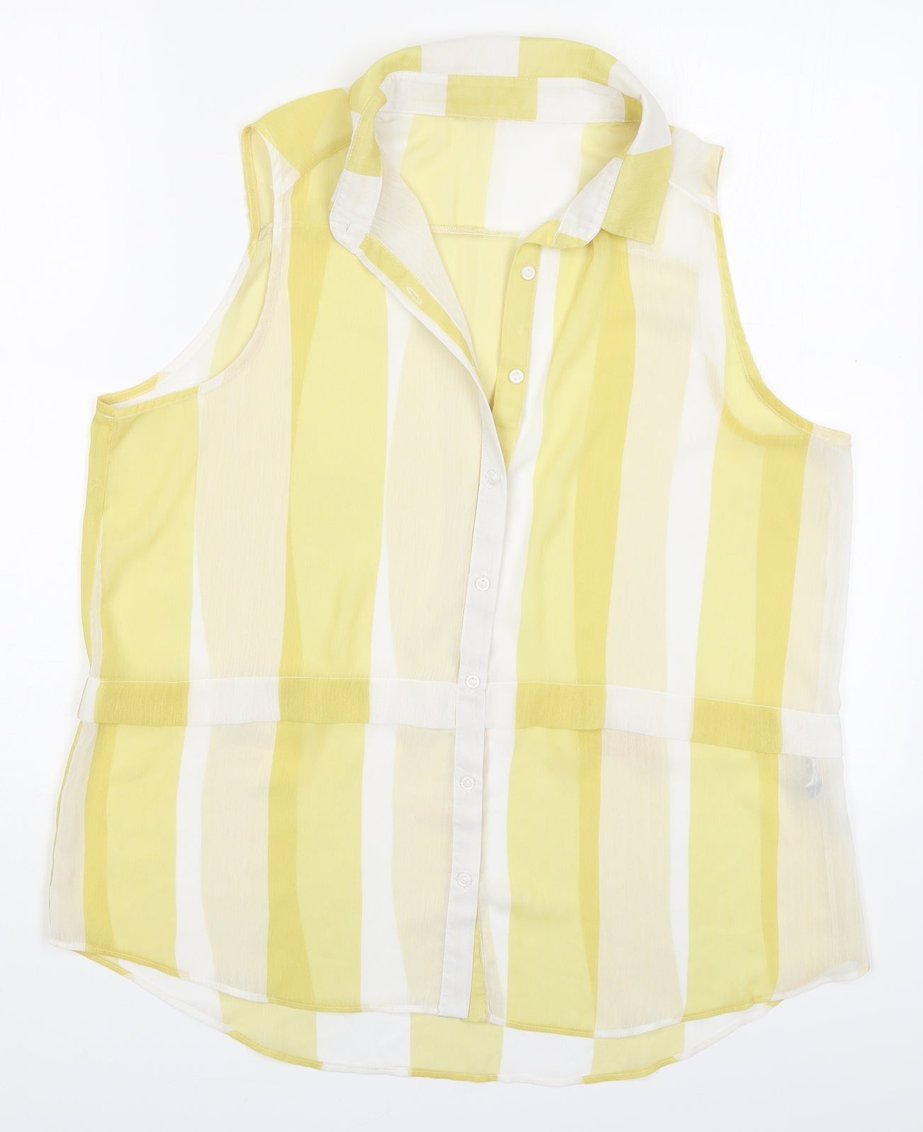 Knitmania Womens Yellow Striped Polyester Basic Button-Up Size 12 Collared