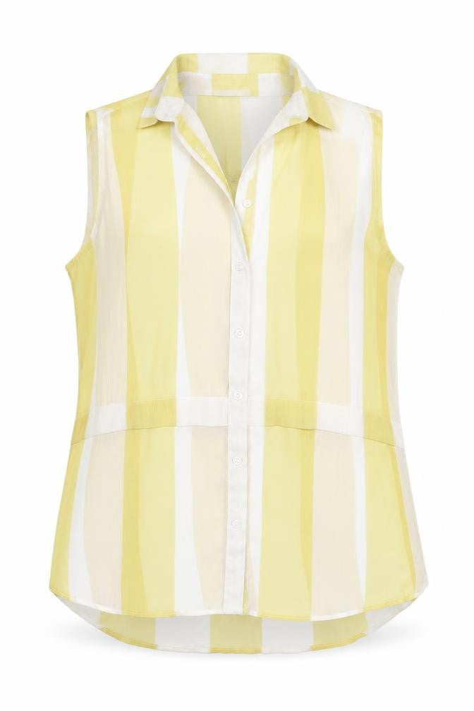 Knitmania Womens Yellow Striped Polyester Basic Button-Up Size 12 Collared