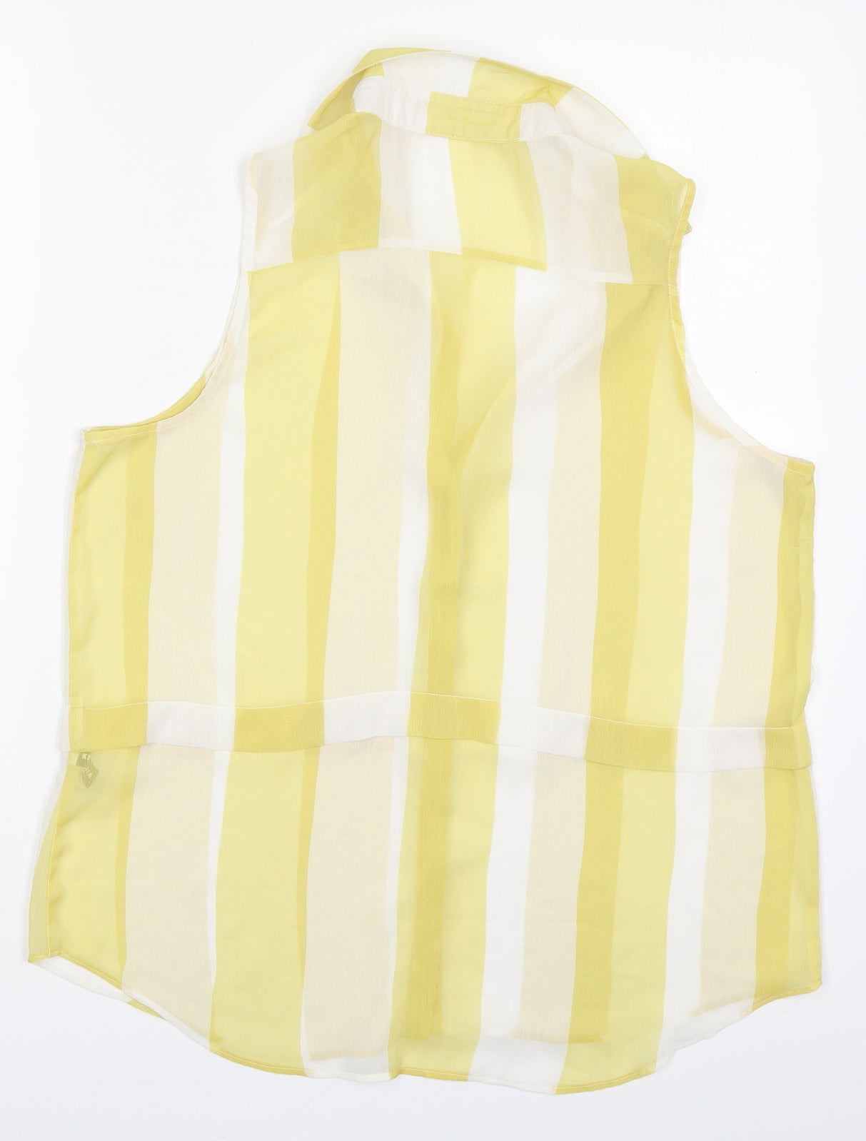 Knitmania Womens Yellow Striped Polyester Basic Button-Up Size 12 Collared