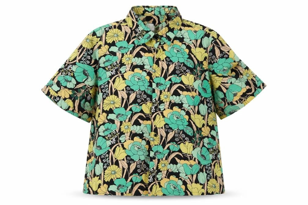 Noisy may Womens Green Floral Polyester Basic Button-Up Size S Collared