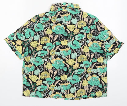 Noisy May Womens Green Floral Polyester Basic Button-Up Size S Collared