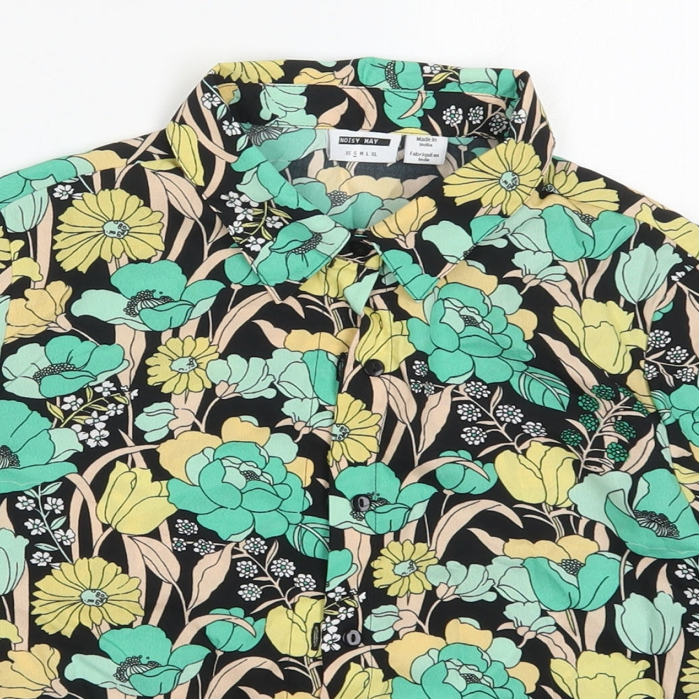 Noisy may Womens Green Floral Polyester Basic Button-Up Size S Collared