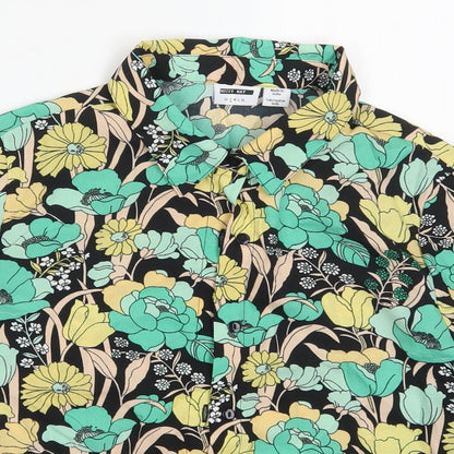 Noisy May Womens Green Floral Polyester Basic Button-Up Size S Collared