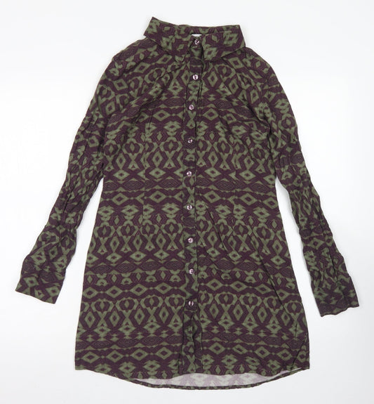 Ginger Soul Womens Purple Argyle/Diamond Viscose Shirt Dress  Size S  Collared Button