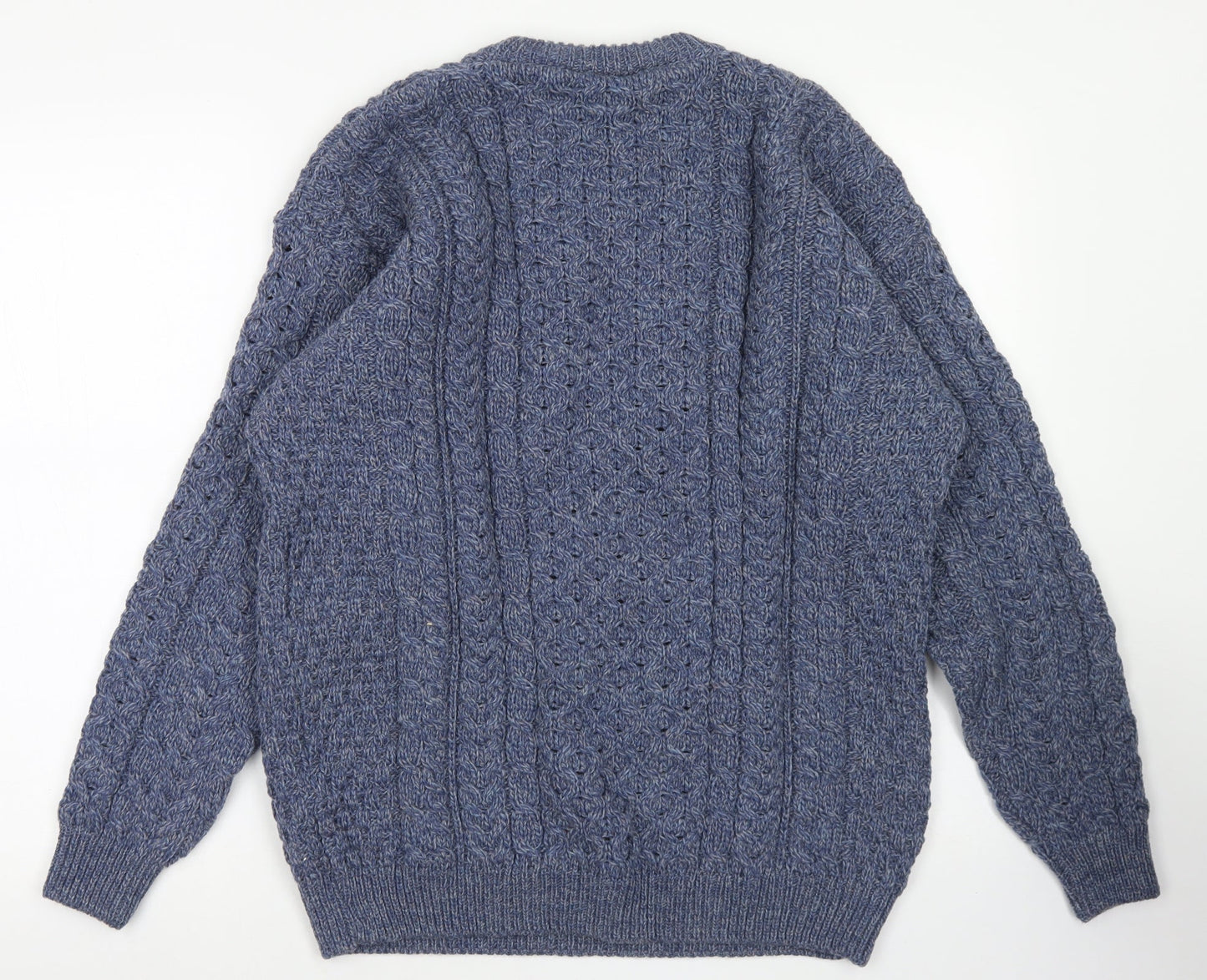 aran Mens Blue Crew Neck  Wool Pullover Jumper Size L
