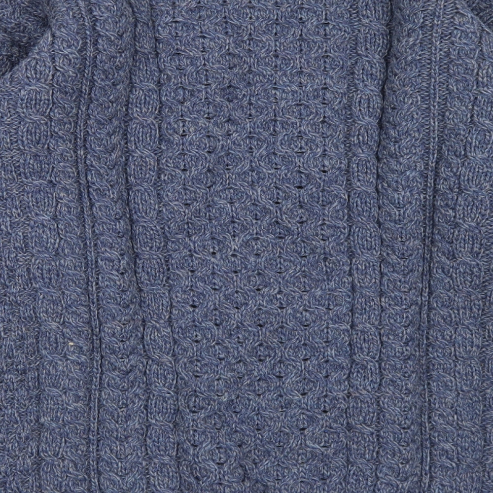 aran Mens Blue Crew Neck  Wool Pullover Jumper Size L