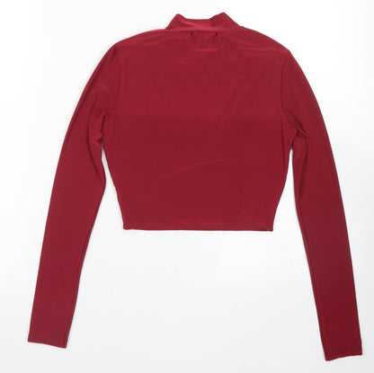 Preloved PRETTYLITTLETHING Womens Red  Polyester Cropped T-Shirt Size 4 Mock Neck - Back