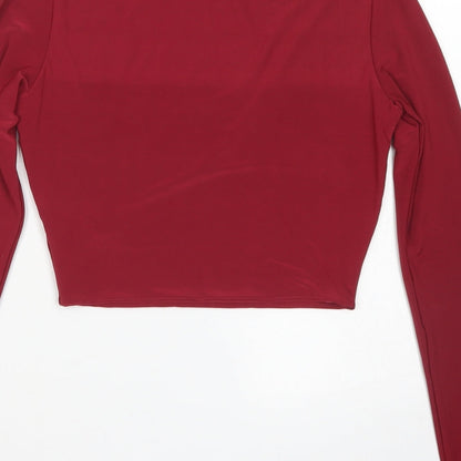 Preloved PRETTYLITTLETHING Womens Red  Polyester Cropped T-Shirt Size 4 Mock Neck - Label