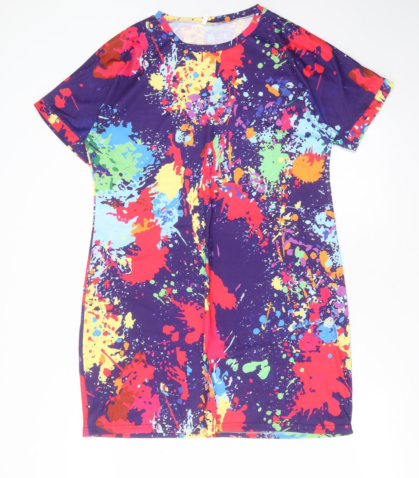 Preworn Womens Multicoloured Geometric Polyester Blend T-Shirt Dress  Size M  Round Neck