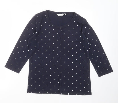 Preloved EWM Womens Blue Polka Dot Cotton Basic T-Shirt Size M Round Neck - Front