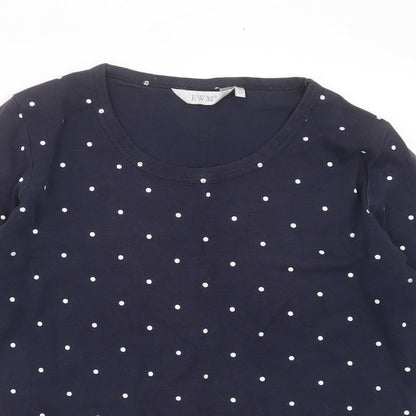 Preloved EWM Womens Blue Polka Dot Cotton Basic T-Shirt Size M Round Neck - Detail