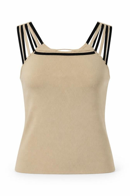 Roman Womens Beige  Viscose Basic Tank Size M Square Neck